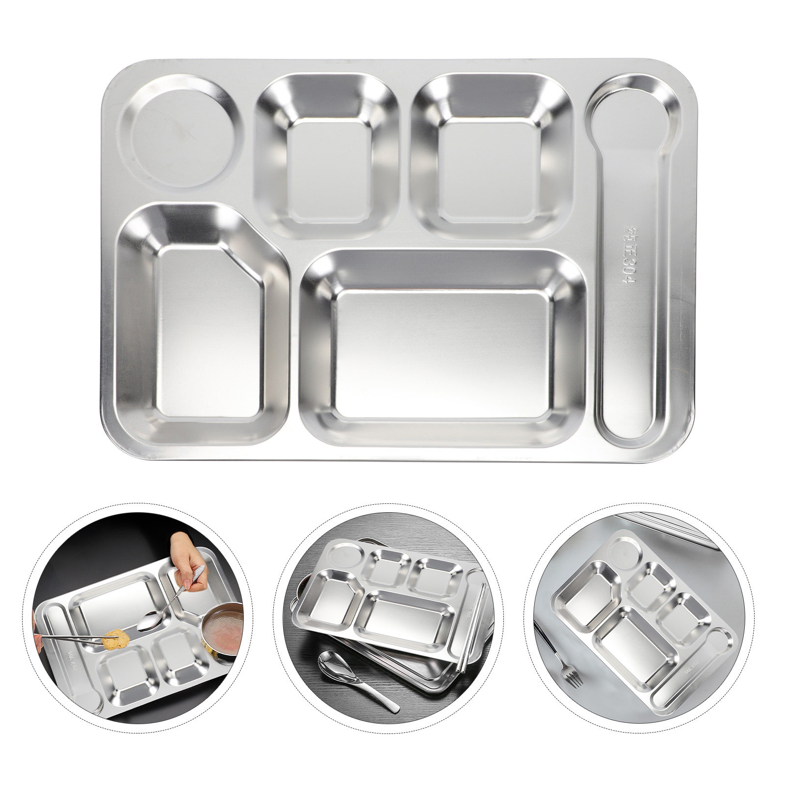 Meal Prep Containers - 1개입, 6칸으로 나뉜 음식 트레이, 은색,