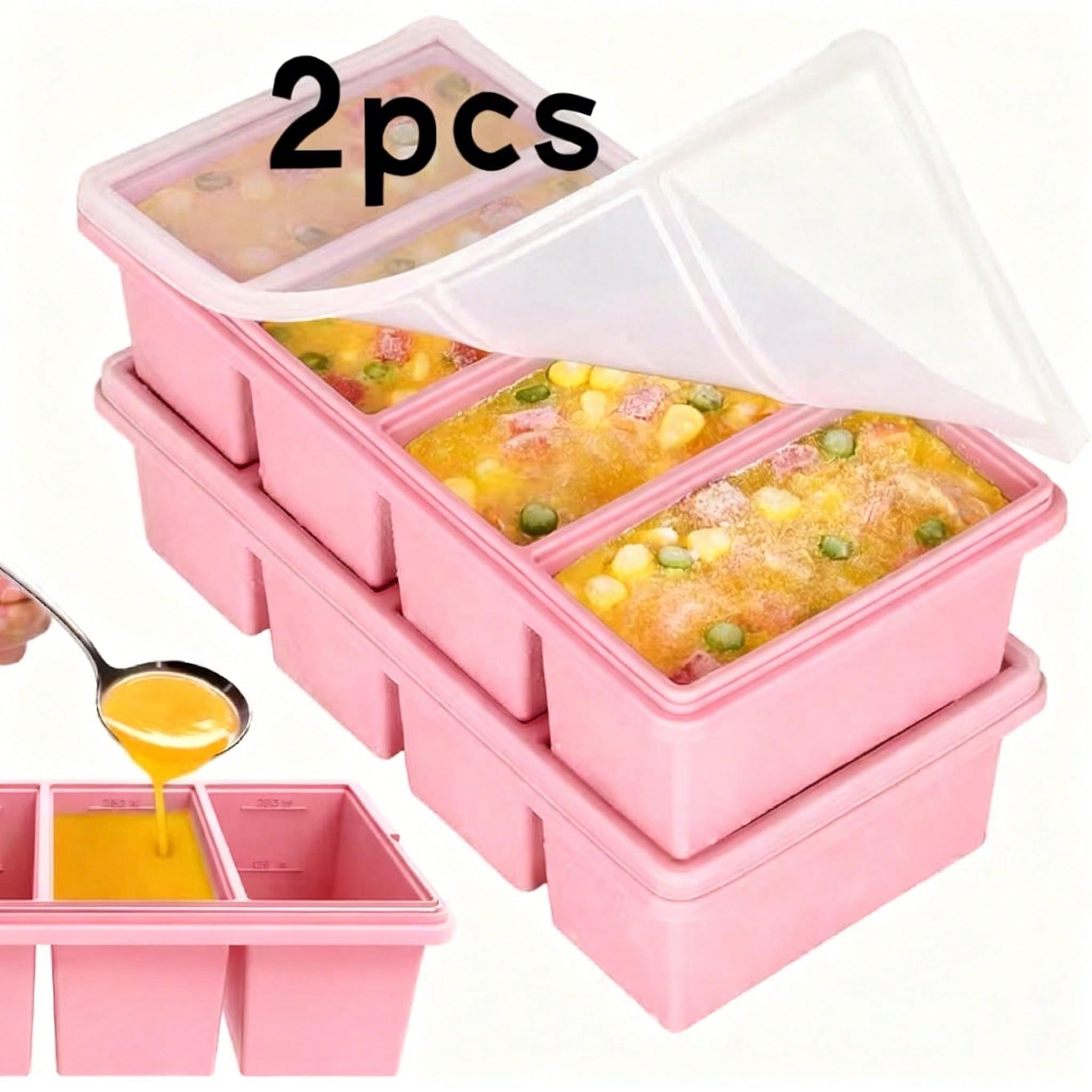 Meal Prep Containers - 뚜껑이 있는 실리콘 냉동 용기 2개