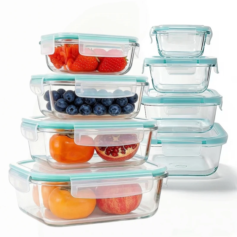 Meal Prep Glass Containers With Lids - 보로실리케이트 유리 도시락통, 밀폐형 누수 방지