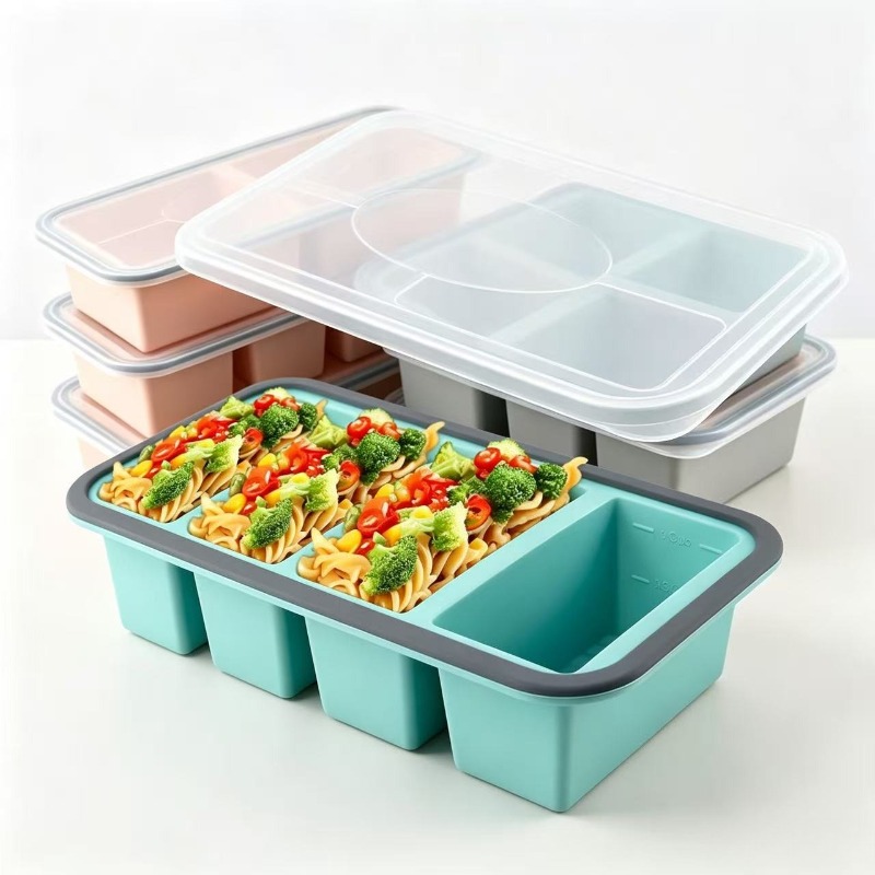 Meal Prep Containers - 뚜껑이 있는 실리콘 냉동고 몰드, 수프