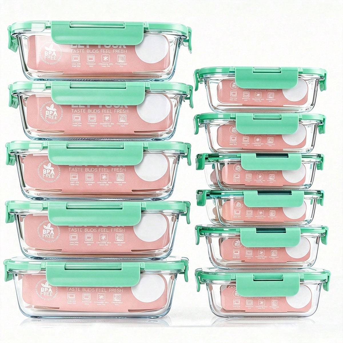 Meal Prep Containers - 10개입 유리 식품 보관 용기, 뚜껑이