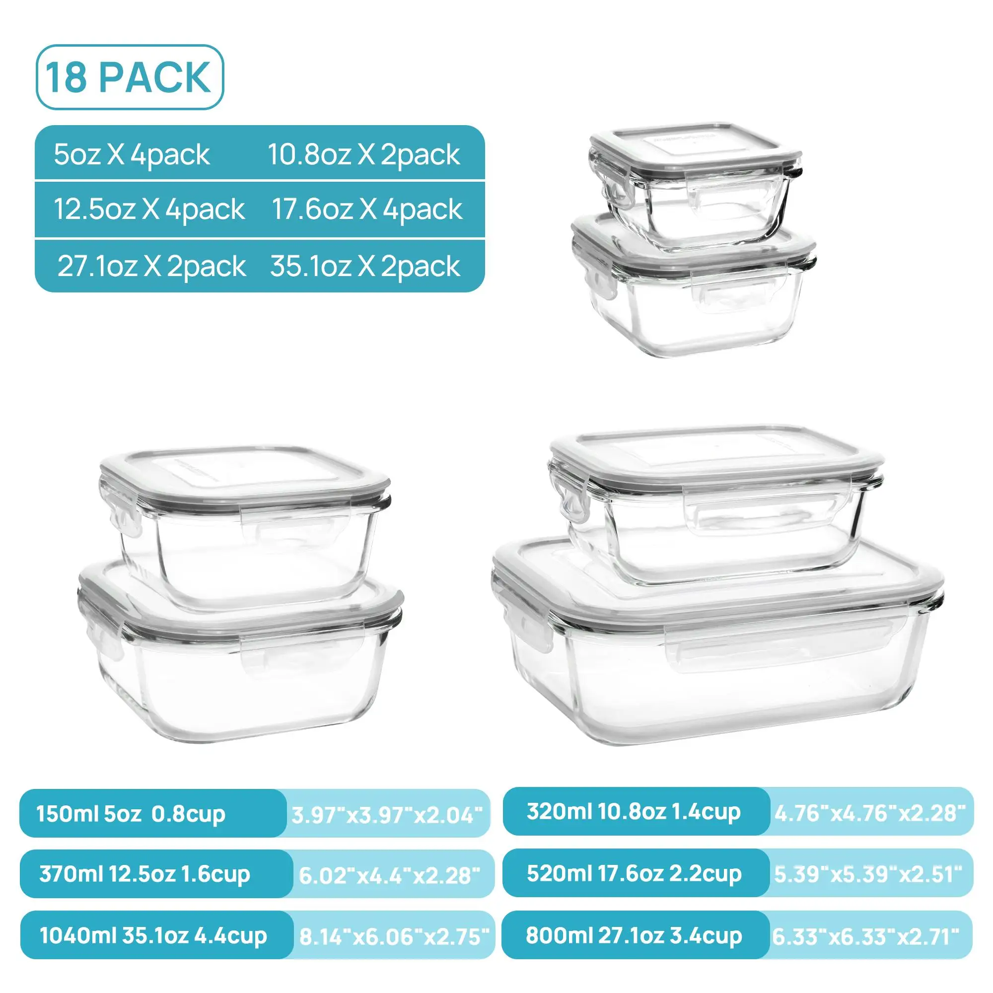 뚜껑이 있는 18개입 유리 식품 보관 용기 세트, 밀폐 - Meal Prep Glass Containers With Lids 리뷰 및 가격