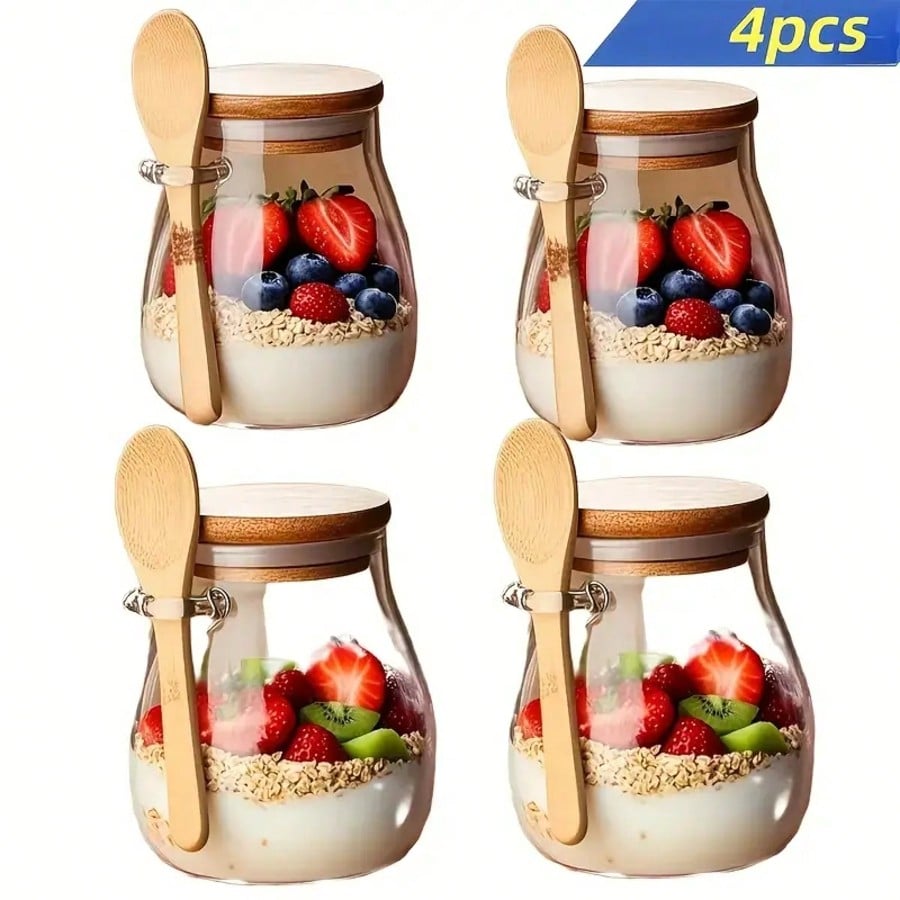 4개 세트 오버나이트 오트밀 용기, 모던한 투명 유리병 - Meal Prep Yogurt Parfait 리뷰 및 가격