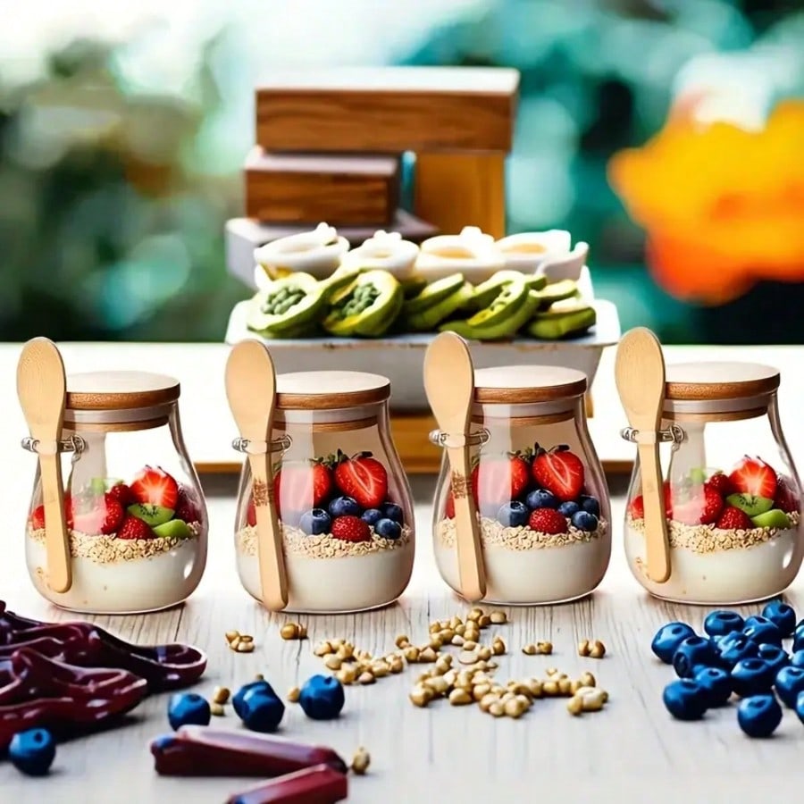 4개 세트 오버나이트 오트밀 용기, 모던한 투명 유리병 - Meal Prep Yogurt Parfait 리뷰 및 가격