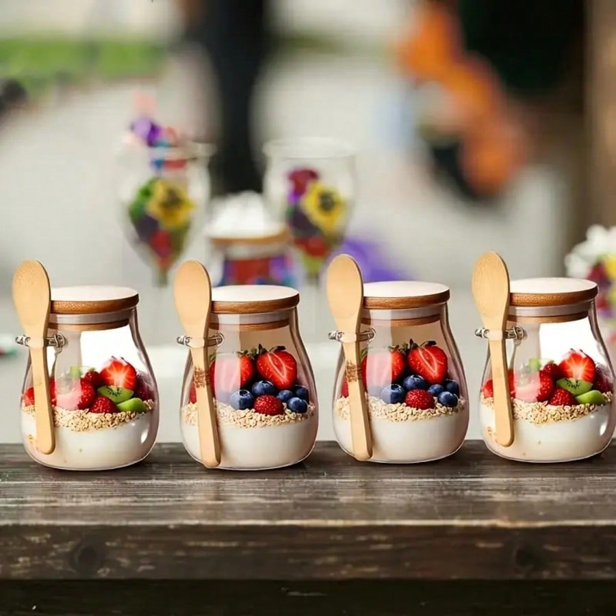 4개 세트 오버나이트 오트밀 용기, 모던한 투명 유리병 - Meal Prep Yogurt Parfait 리뷰 및 가격