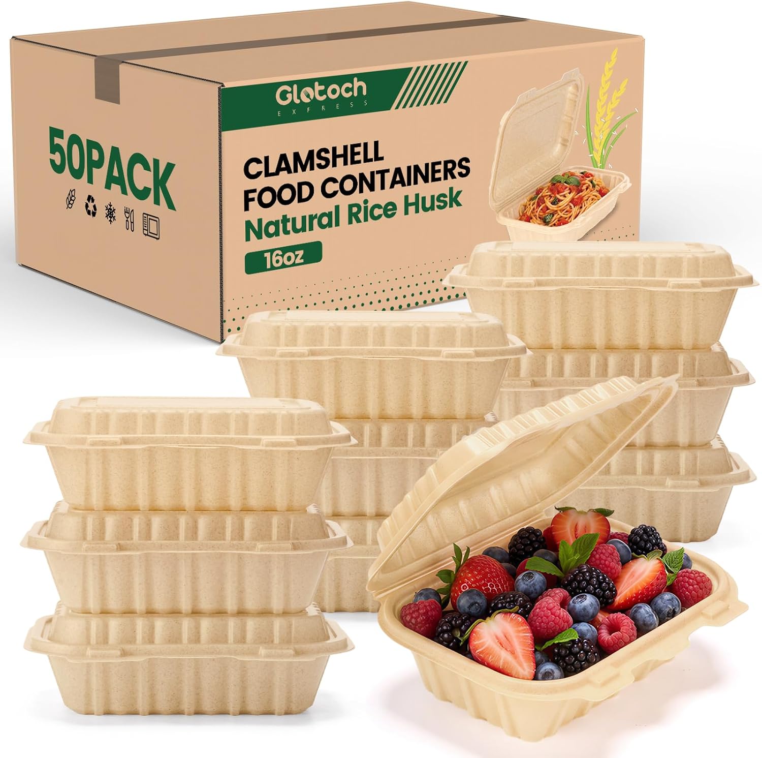 50개입 16온스 조개껍질 모양 테이크아웃 용기, 천연 - Meal Prep Containers 리뷰 및 가격